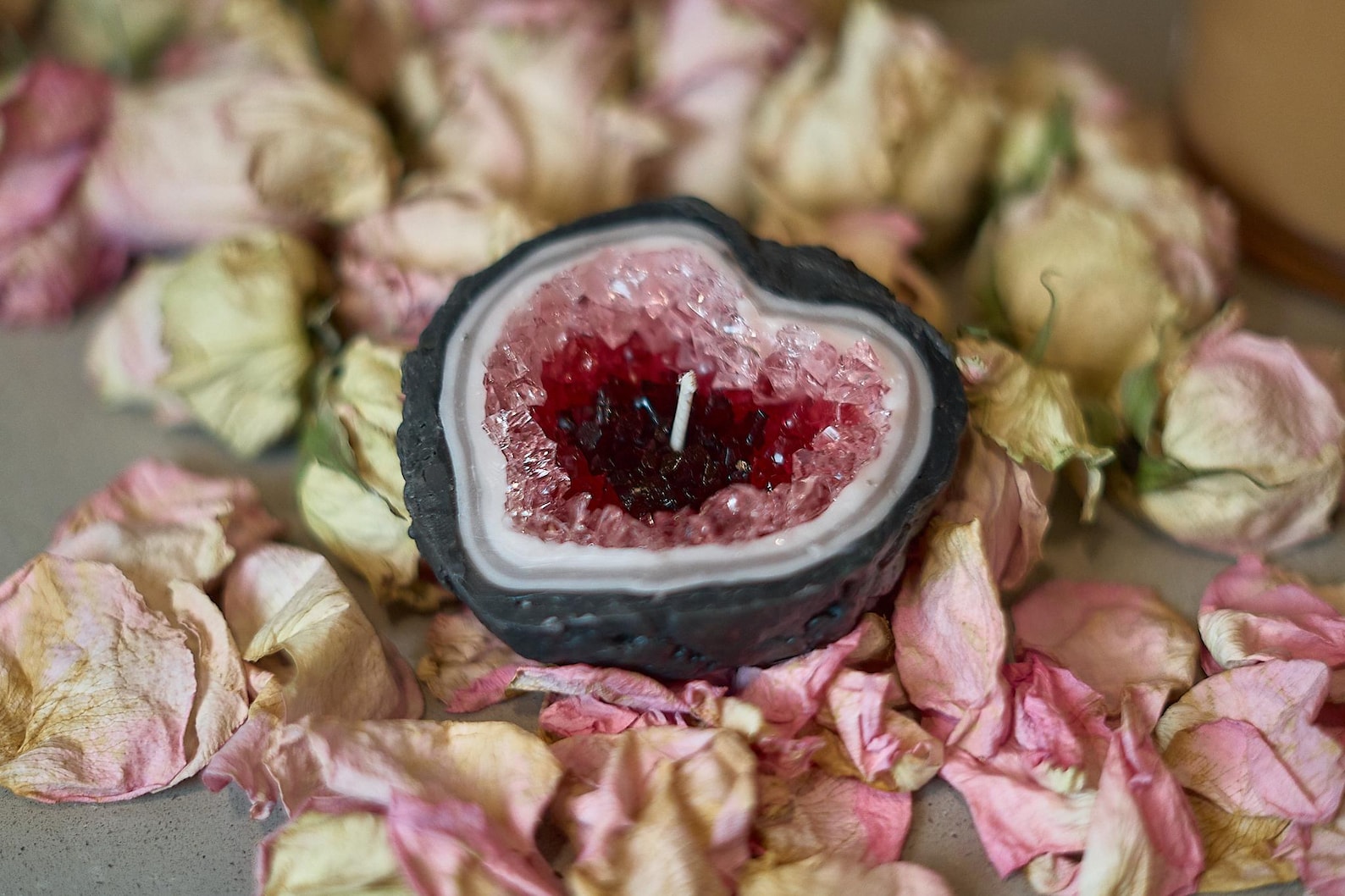 Amethyst Crystal Heart Candle