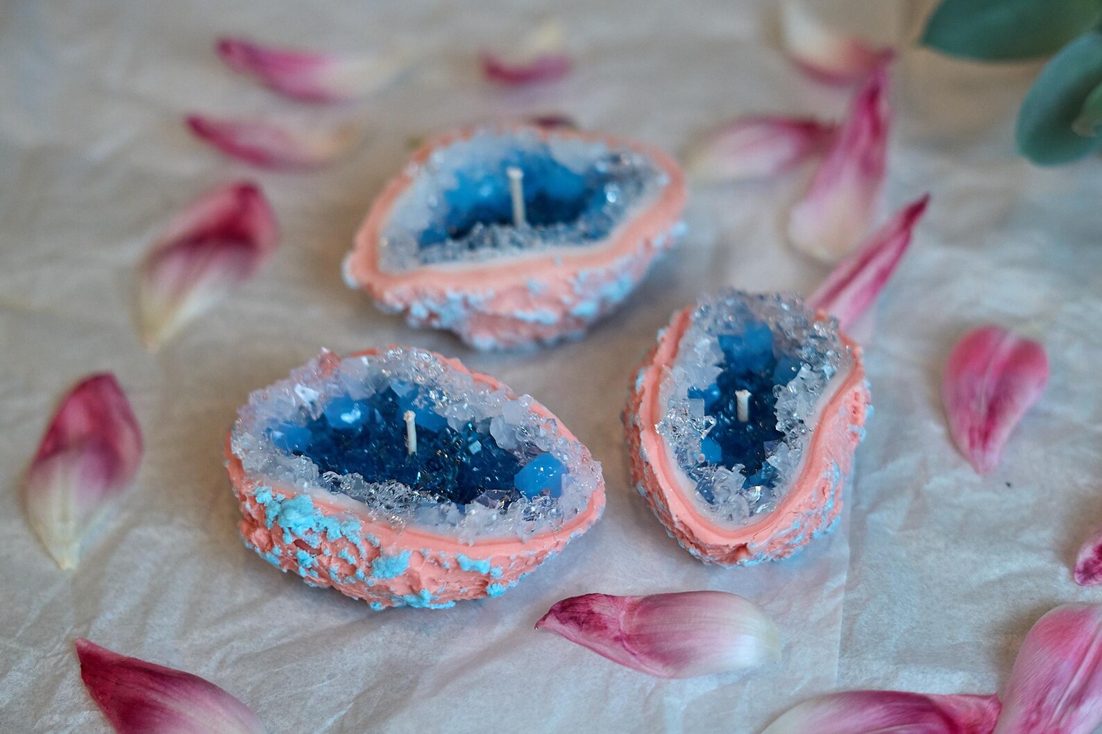 Blue Druzy Geode Candle