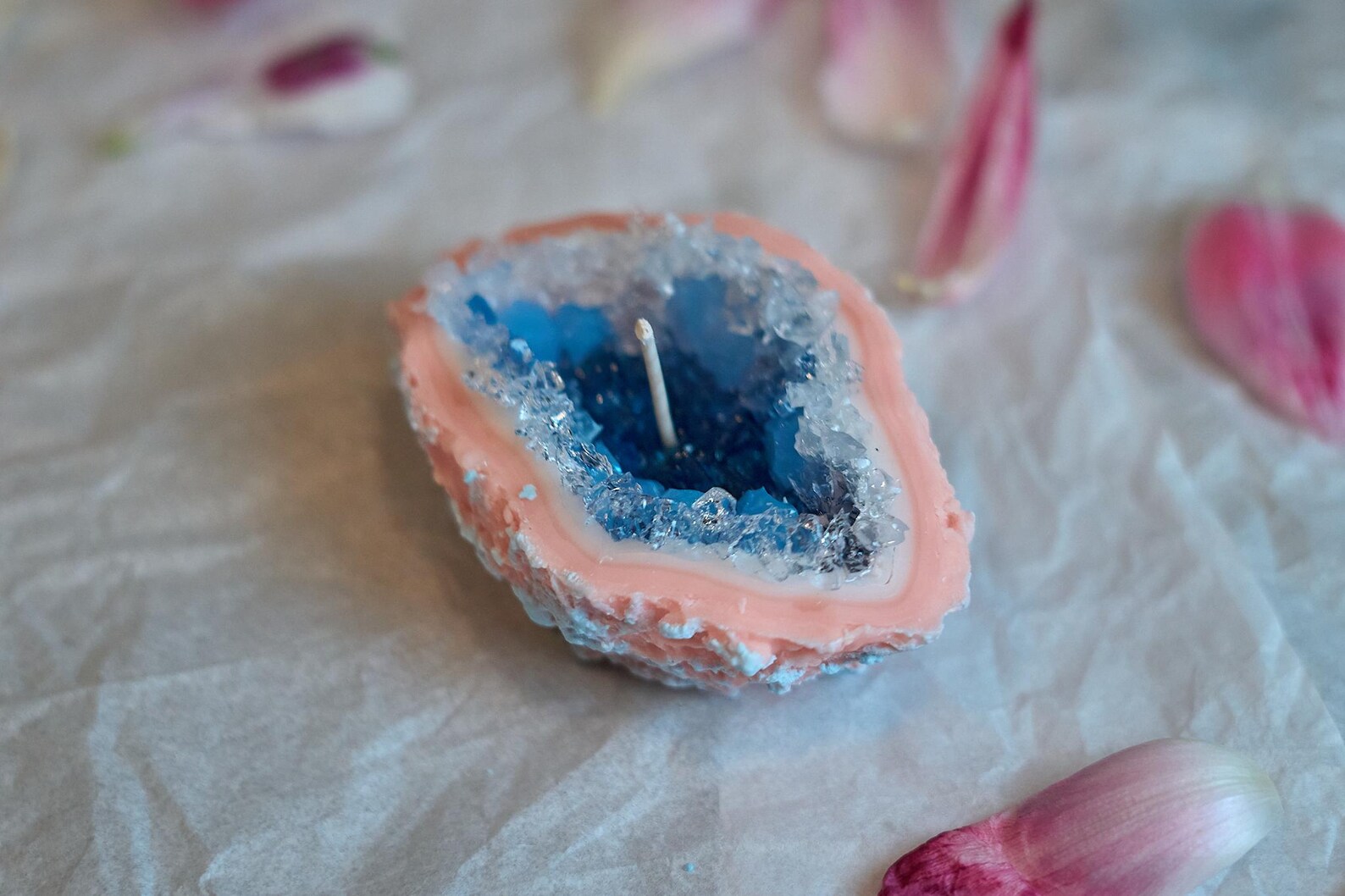 Blue Druzy Geode Candle 3