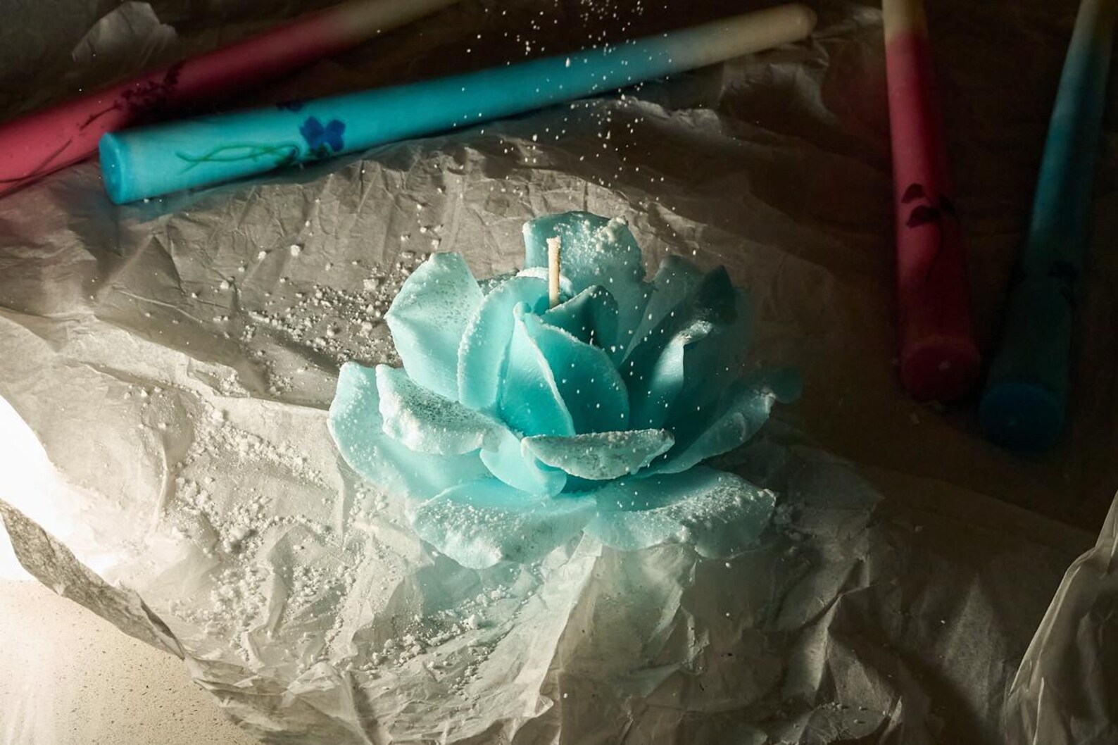Frosted Blue Rose Candle 2