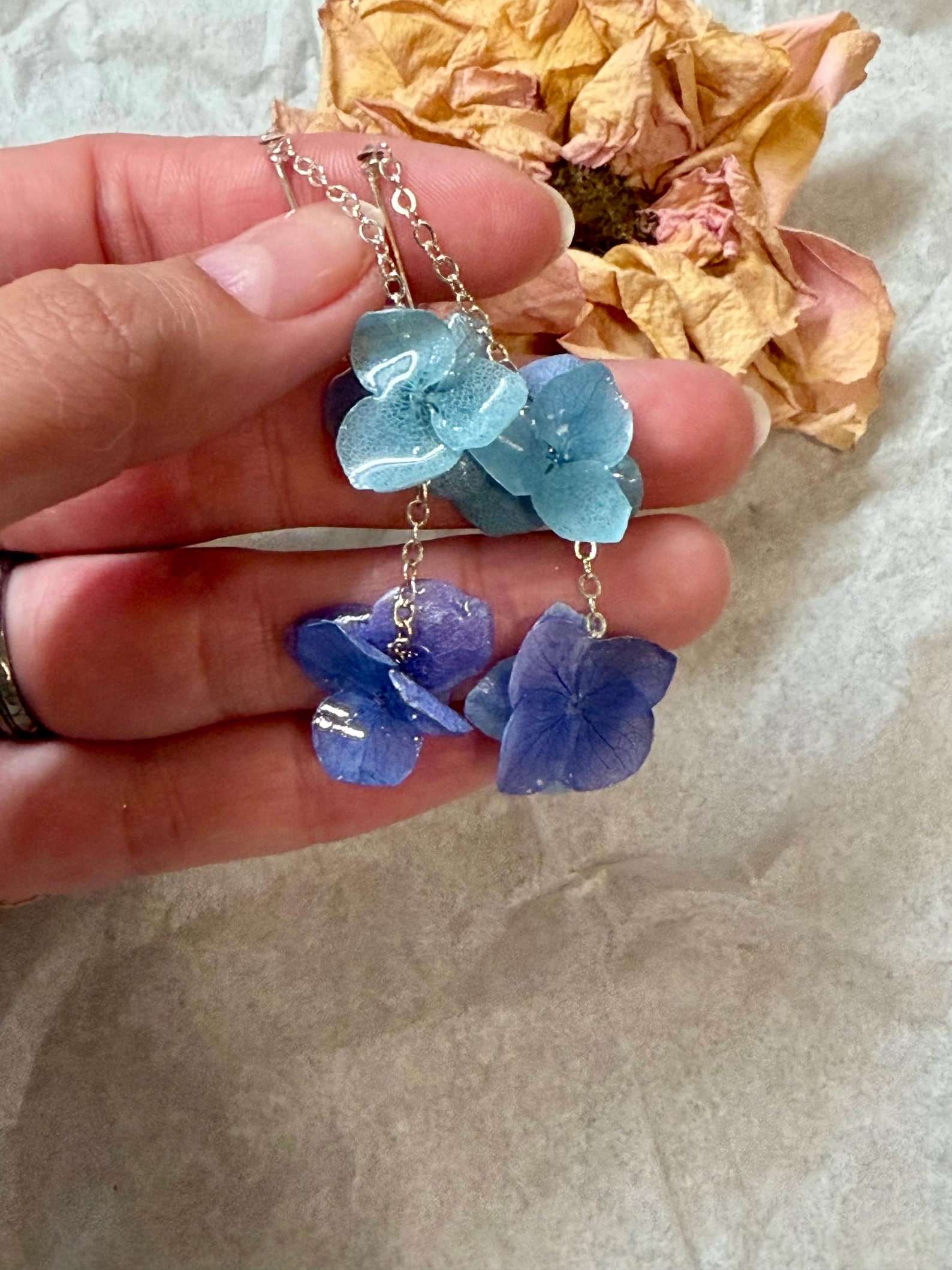 Real Hydrangea Resin Dangle Earrings