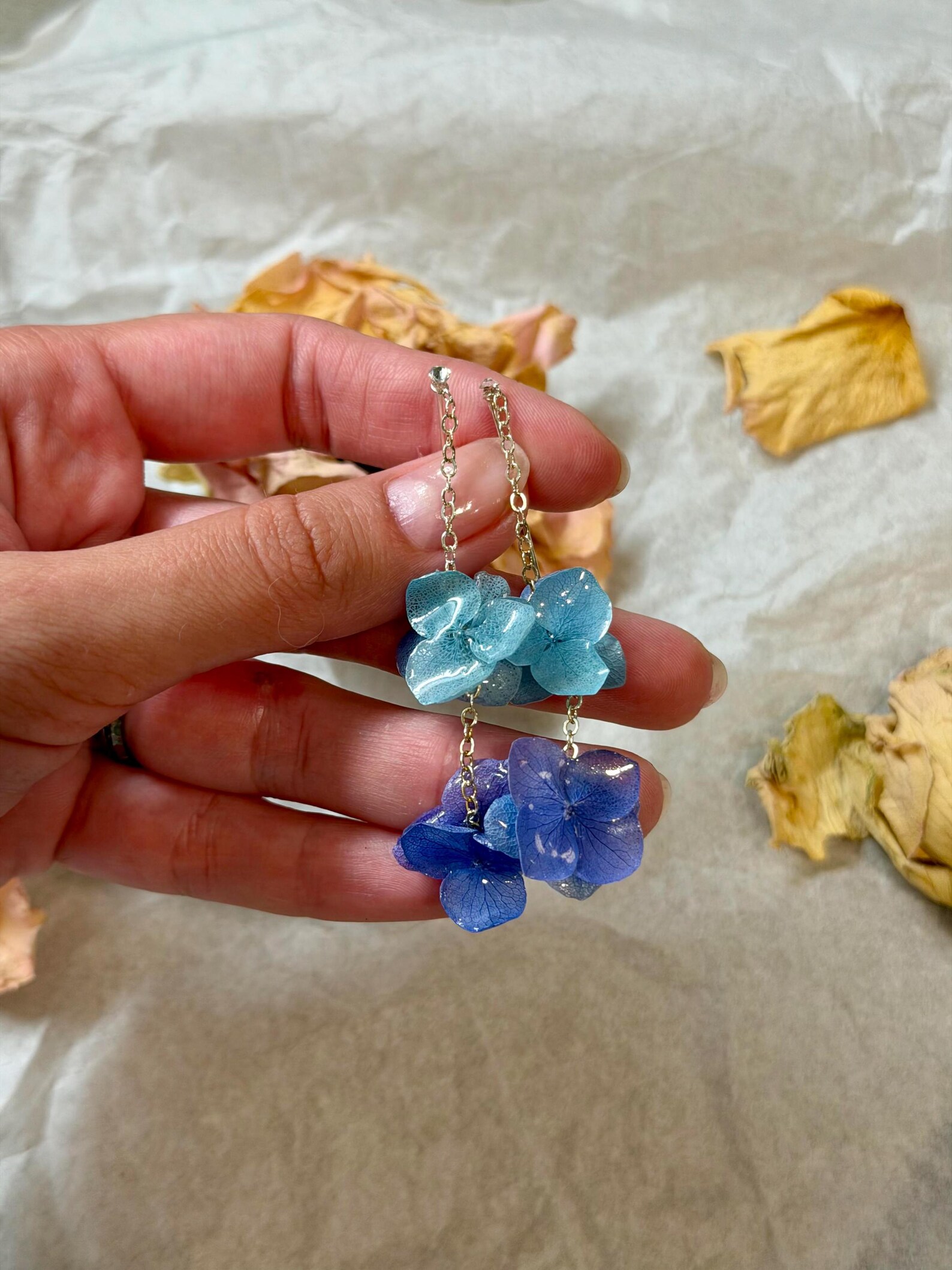 Real Hydrangea Resin Dangle Earrings 3