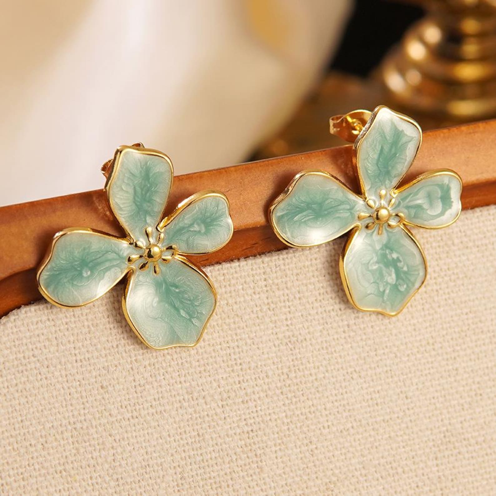 Pink Flower Vintage Enamel Studs 2