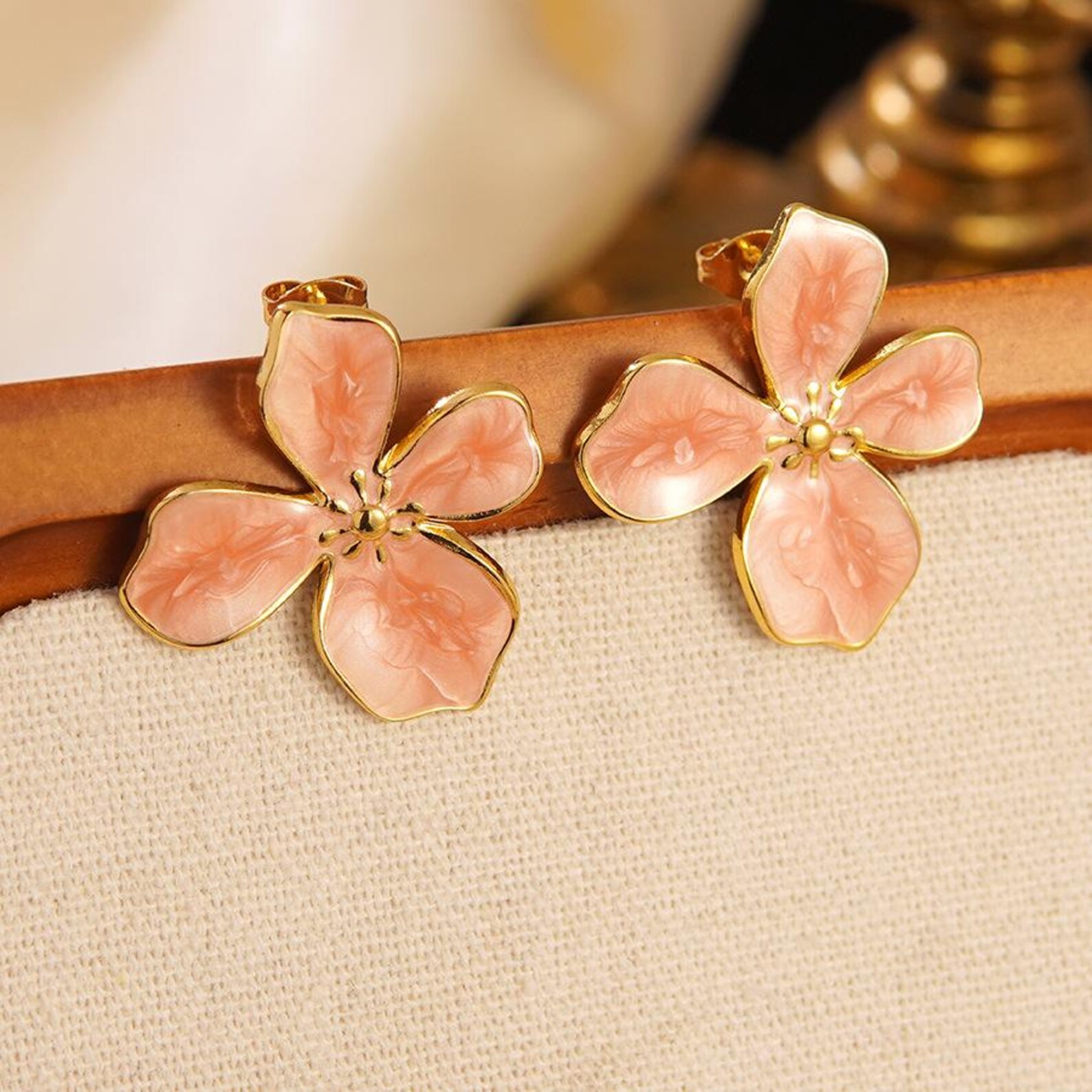 Pink Flower Vintage Enamel Studs 3