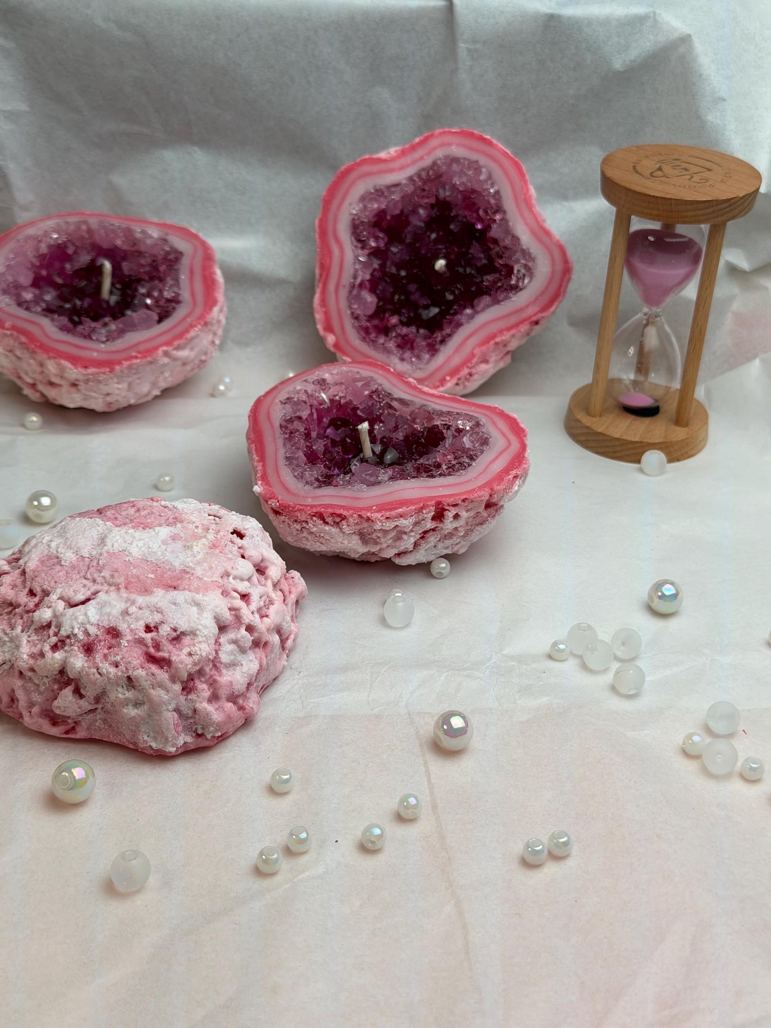 Pink Quartz Geode Candle 2