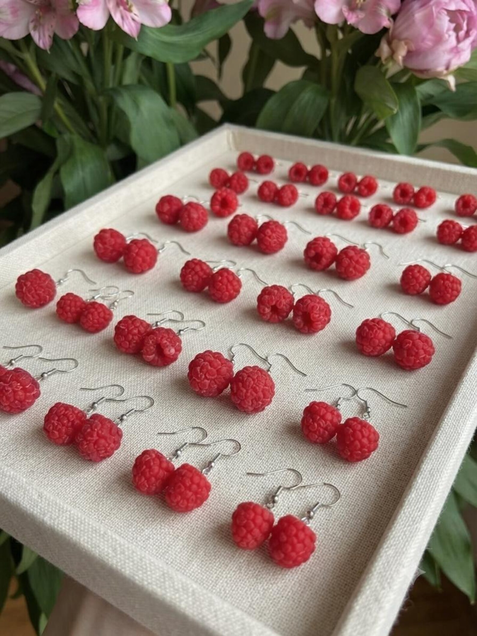 Realistic Raspberry Dangle Earrings