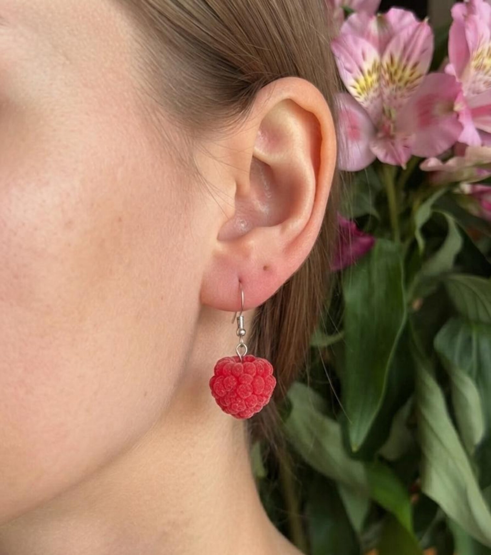 Realistic Raspberry Dangle Earrings 2