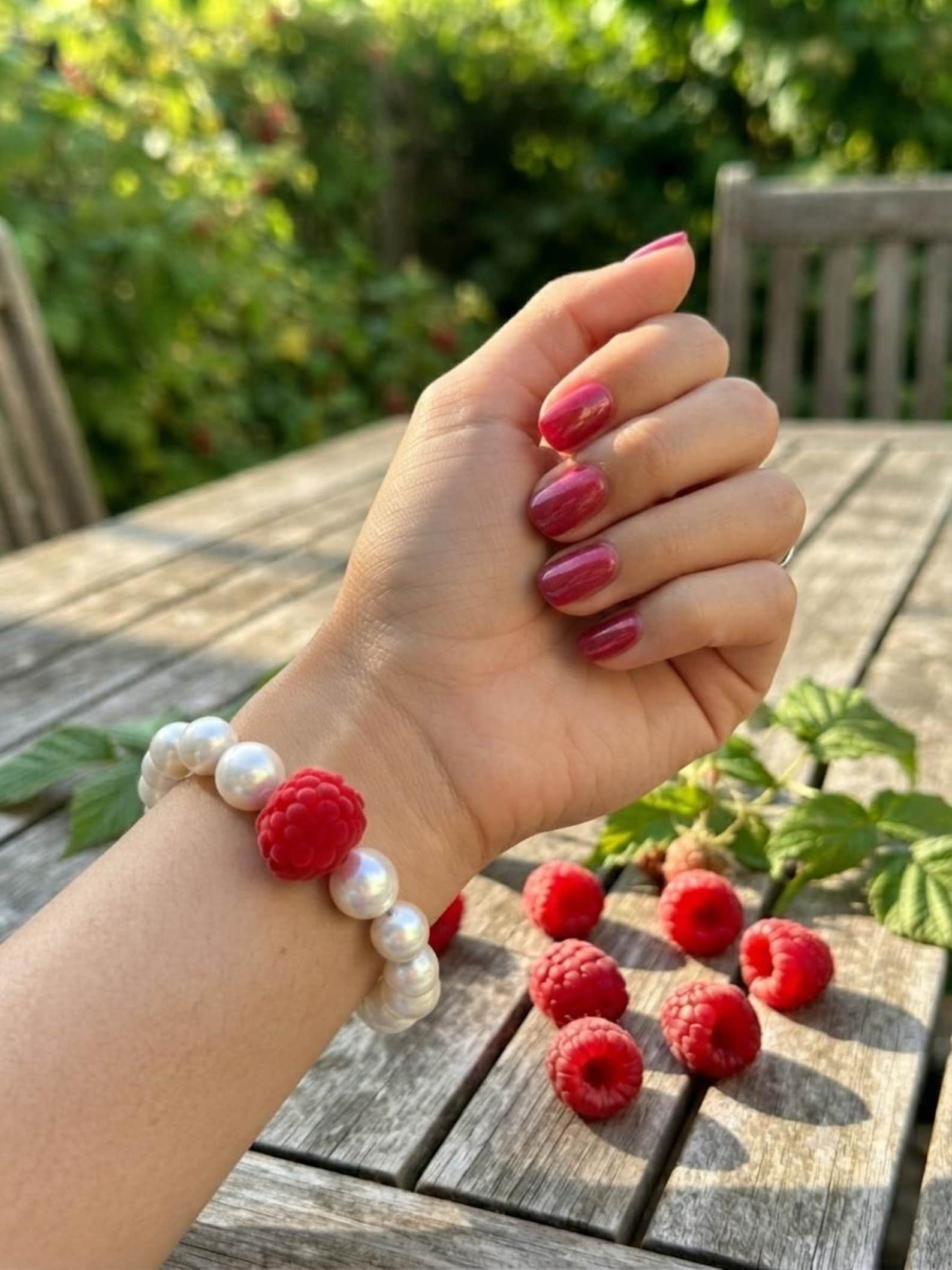 Handmade Raspberry Pearl Bracelet
