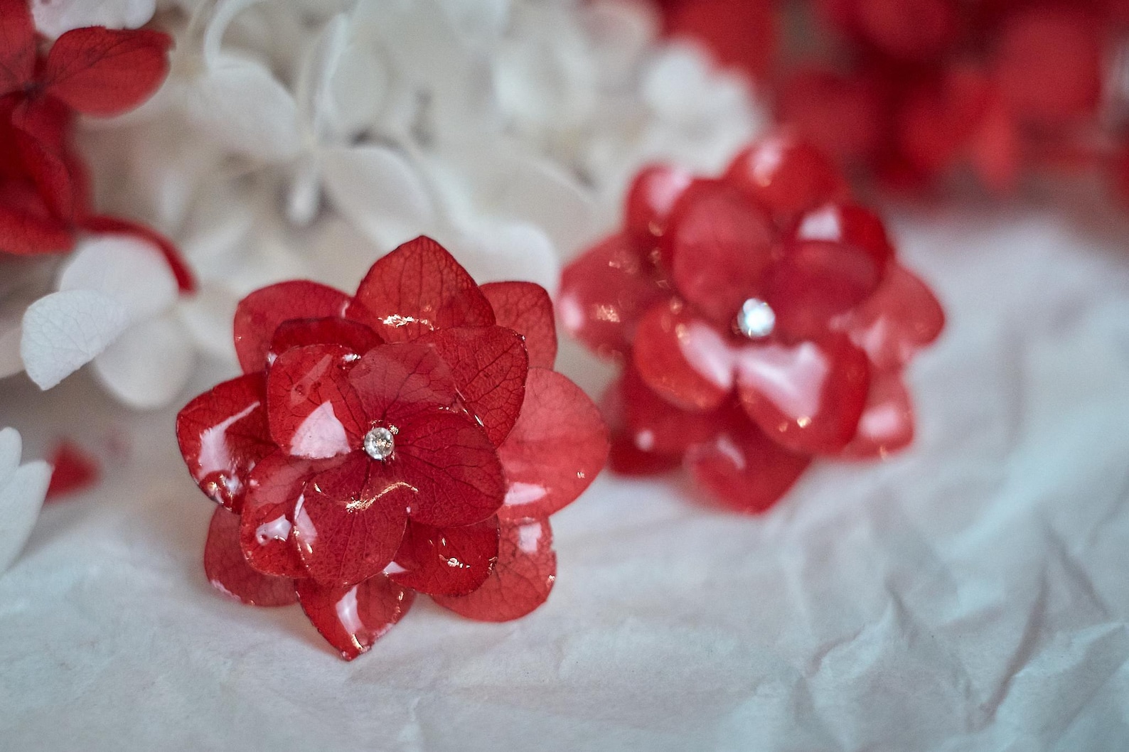 Red Hydrangea Resin Earrings