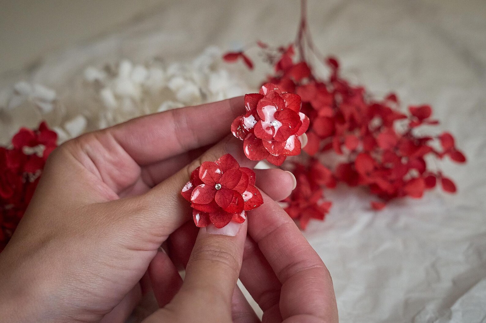 Red Hydrangea Resin Earrings 3