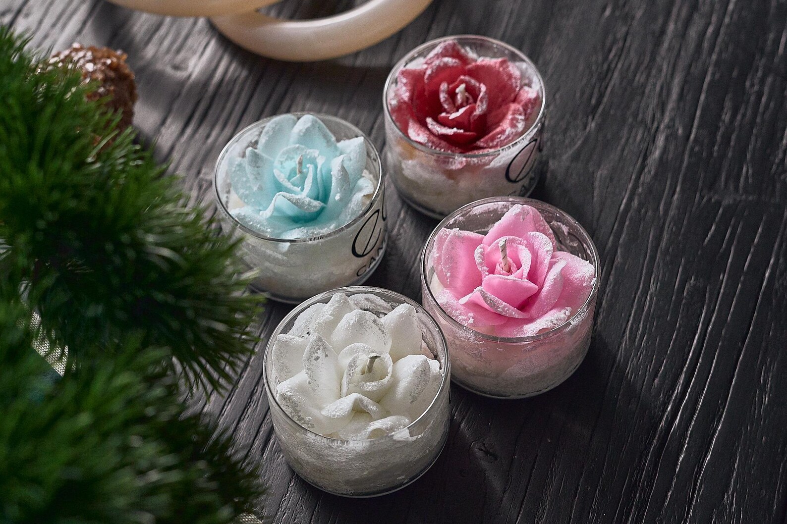 Frosted Beeswax Rose Candle 3